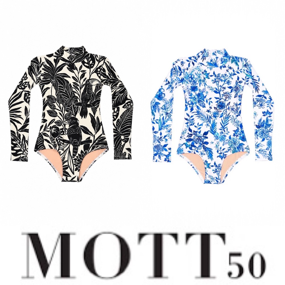 Mott50 Girls Long Sleeve One Piece Swimsuit Bundle UPF 50+ Floral Tropical 6/7